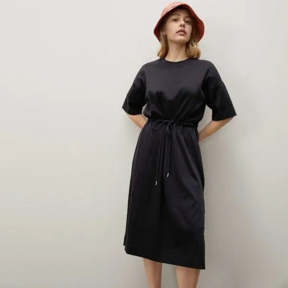 Everlane - The Luxe Cotton Tie Waist Dress in Black - Size XS